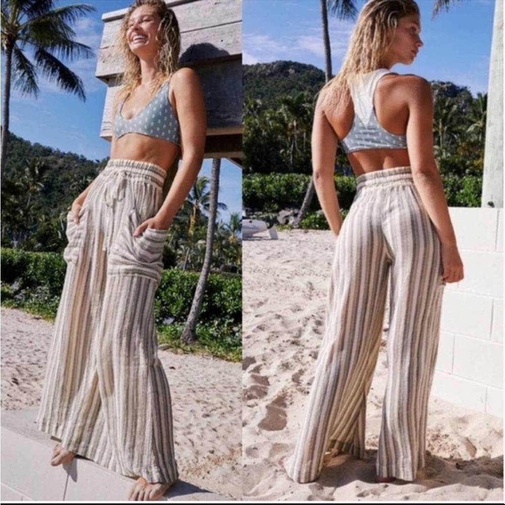 Free People Jones Beach Wide Leg Striped Drawstring Pants XS